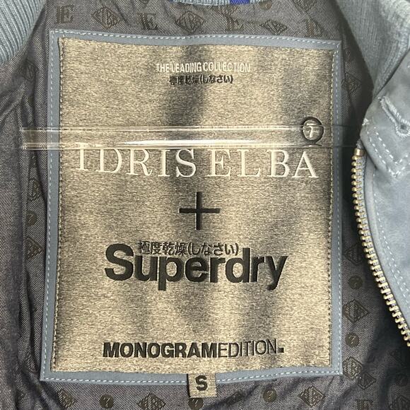 IDRIS ELBA X SUPERDRY Monogram Edition Full Zipper Bomber Jacket Blue Size Small - Picture 16 of 16
